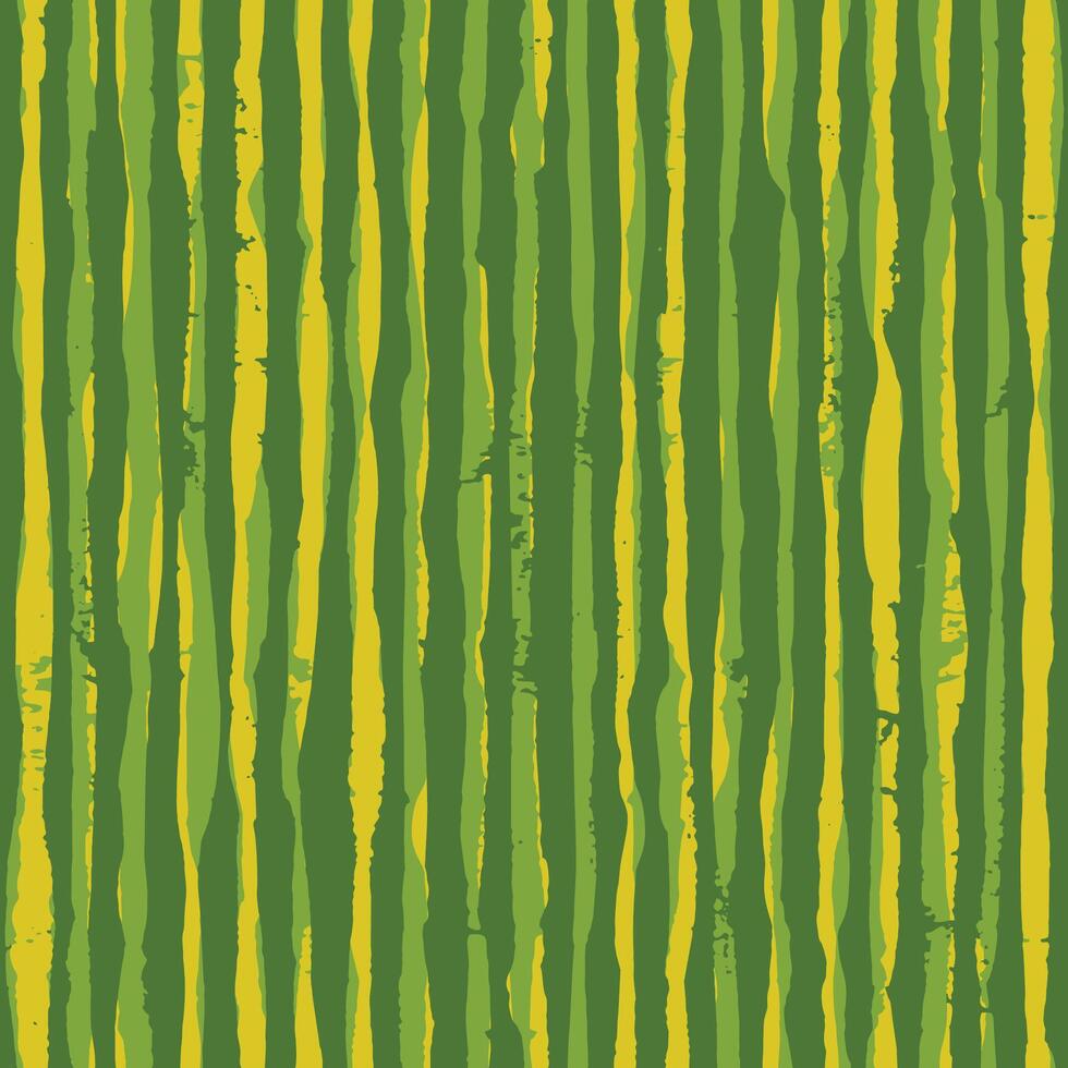 Hand drawn paint stripes, seamless dry brush texture. Stroke pattern with vertical yellow stripes on green background in grunge style vector