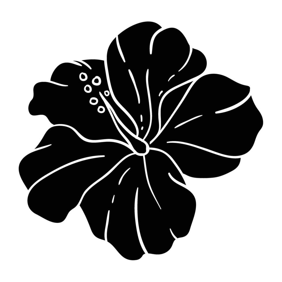 black and white illustration of a hibiscus flower vector