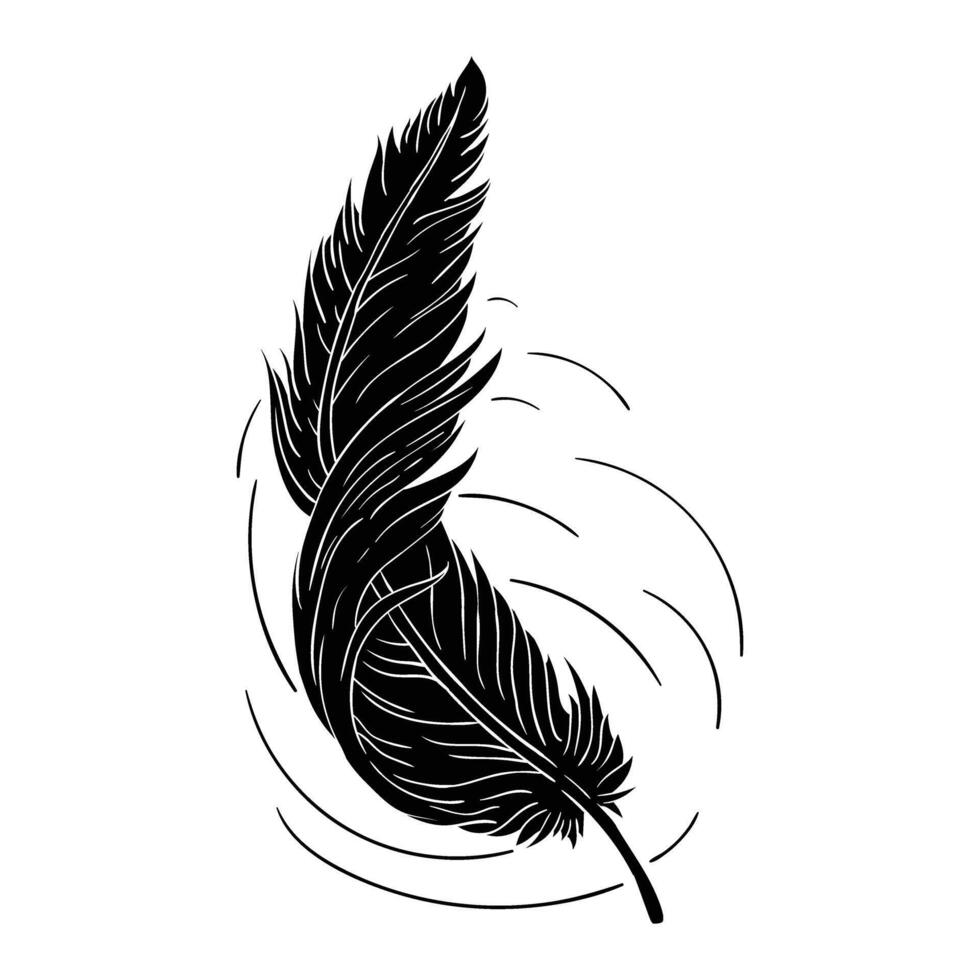 a black and white drawing of a feather vector