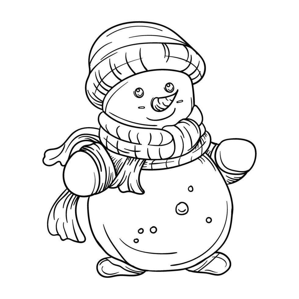 a snowman coloring page for kids vector