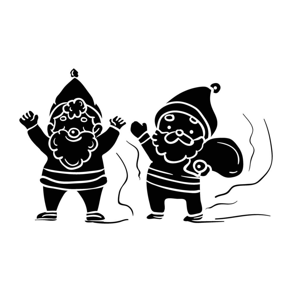 two santa claus characters are holding hands vector