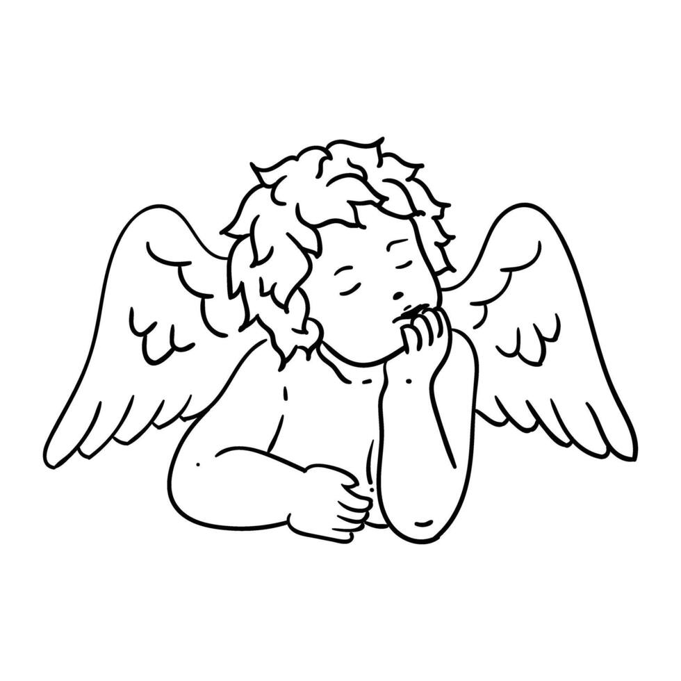 a coloring page of an angel with wings vector