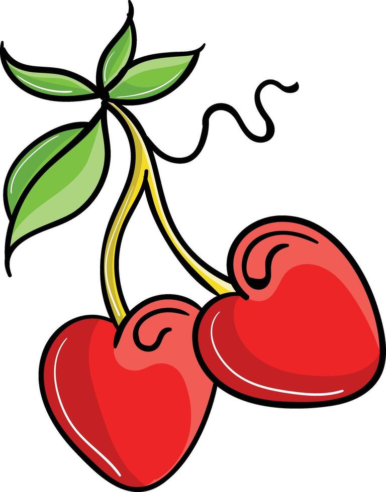 two cherries with leaves on a white background vector