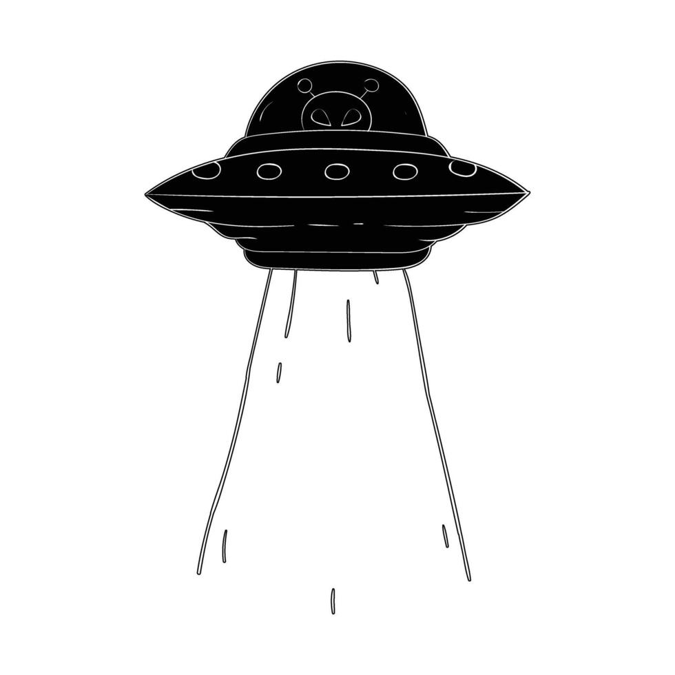 an illustration of a flying saucer with a black outline vector