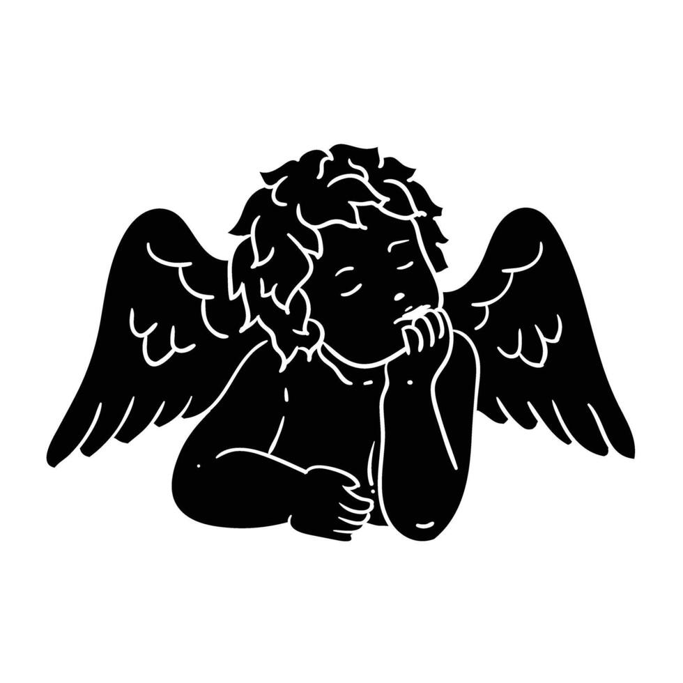 a black and white illustration of an angel with wings vector