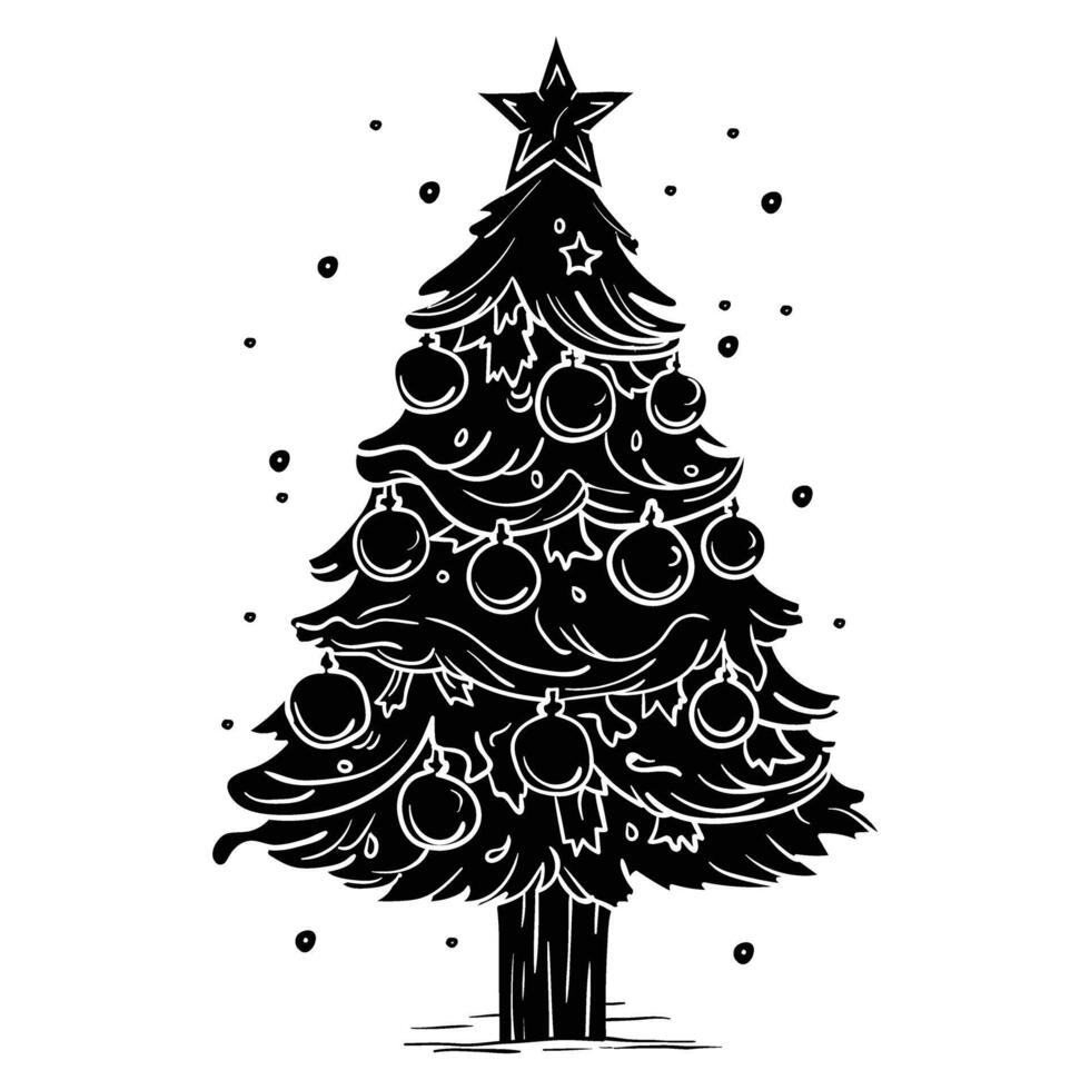 christmas tree line art vector