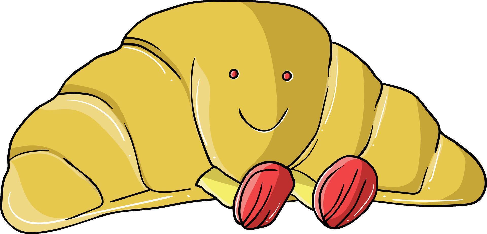a cartoon croissant with a smile on its face vector