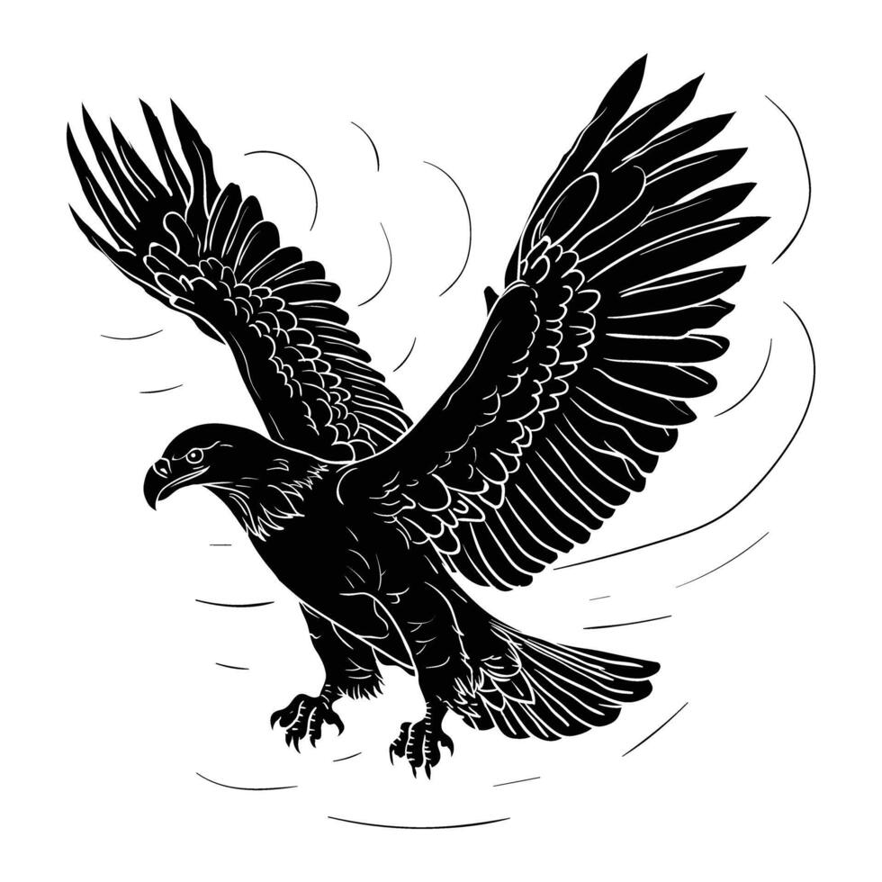 black and white illustration of an eagle flying vector