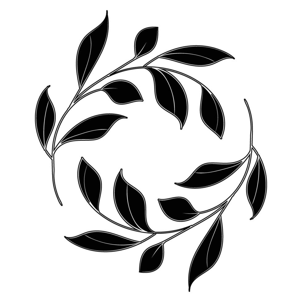 a black and white illustration of a wreath of leaves vector
