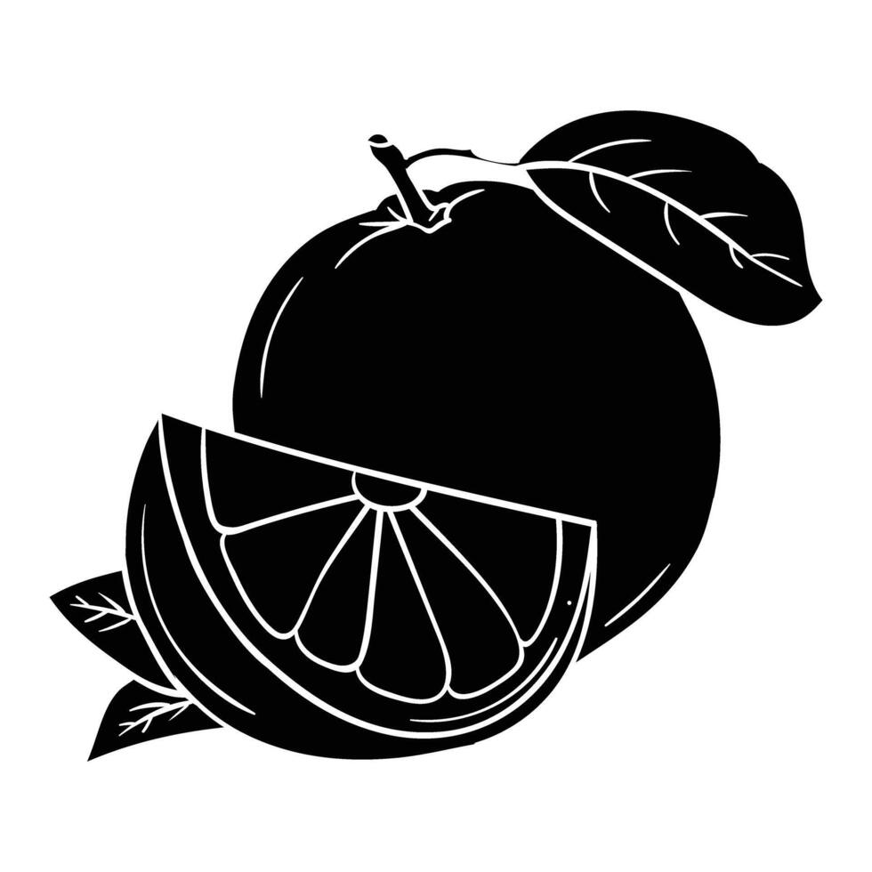 black and white illustration of an orange and slice vector