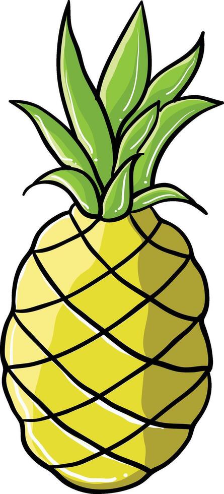 a cartoon pineapple with green leaves vector