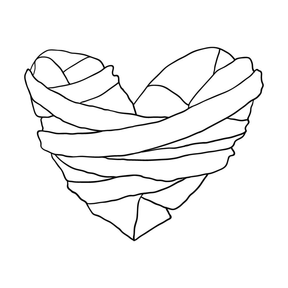 a drawing of a heart wrapped in bandages vector