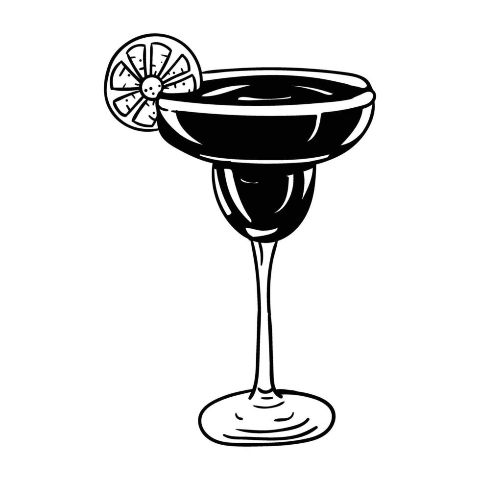 a black and white drawing of a margarita vector