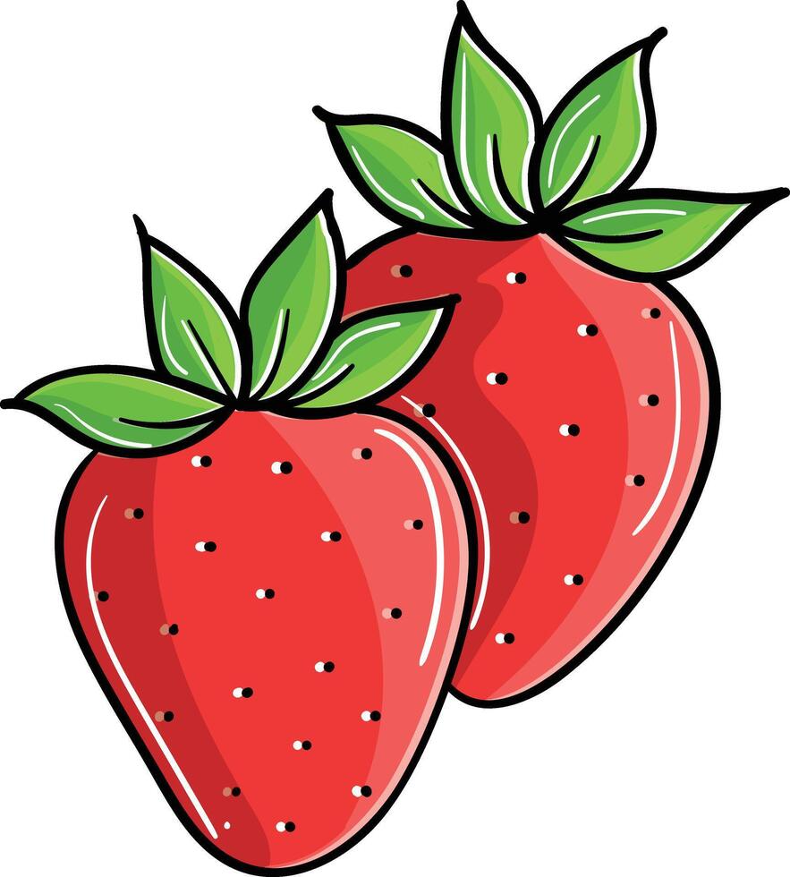 two strawberries with leaves on them vector