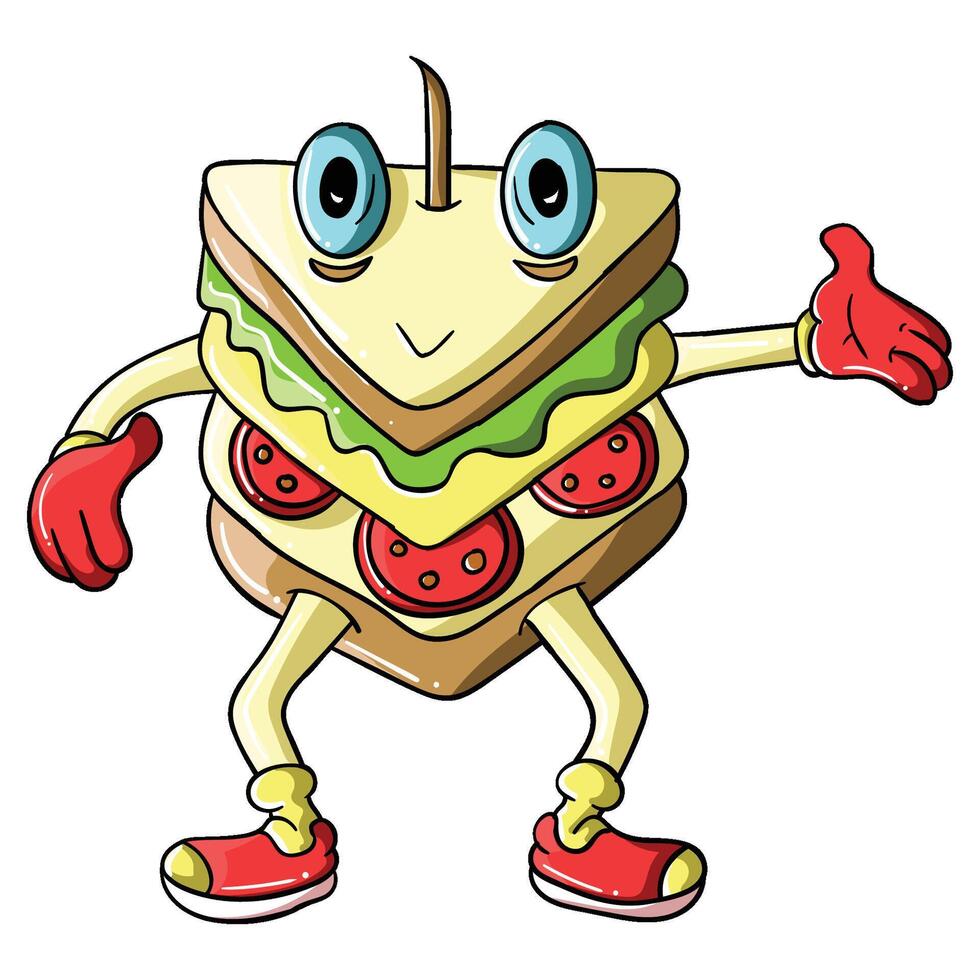 a cartoon sandwich character with two hands and feet vector