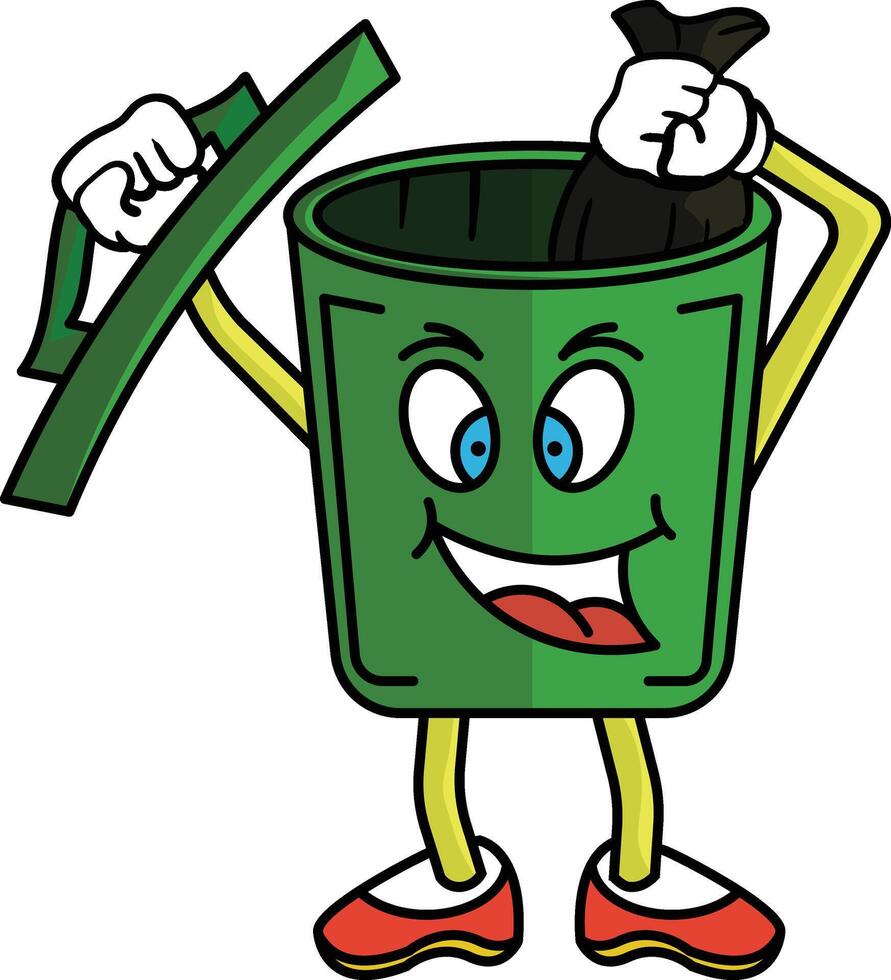 green trash can cartoon vector