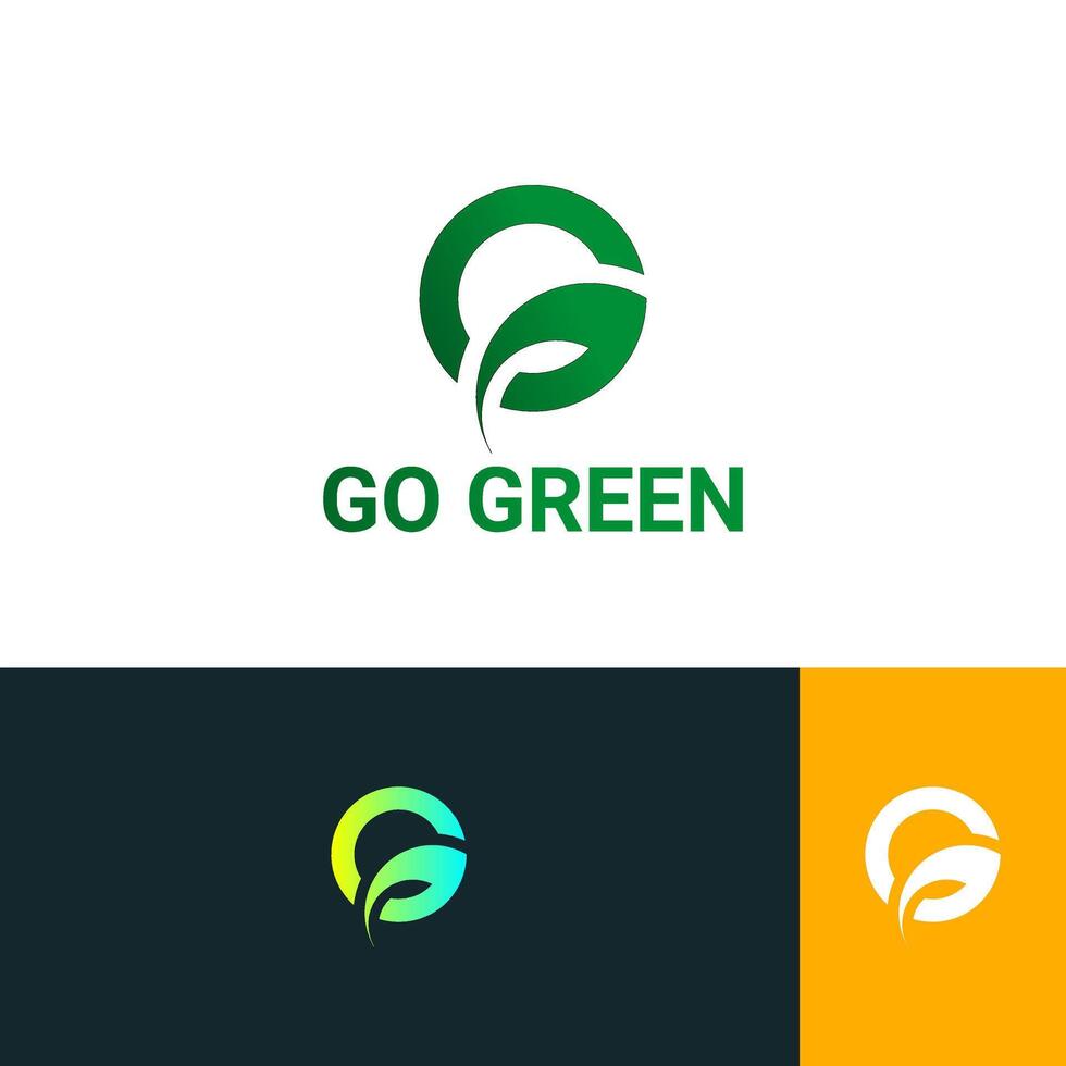 go green logo design template, combination letter G with Leaf vector