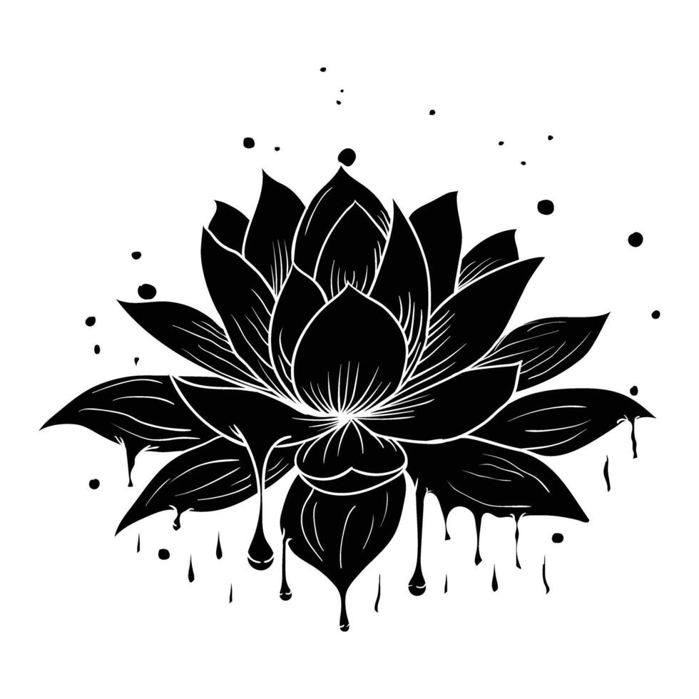 a black and white drawing of a lotus flower vector
