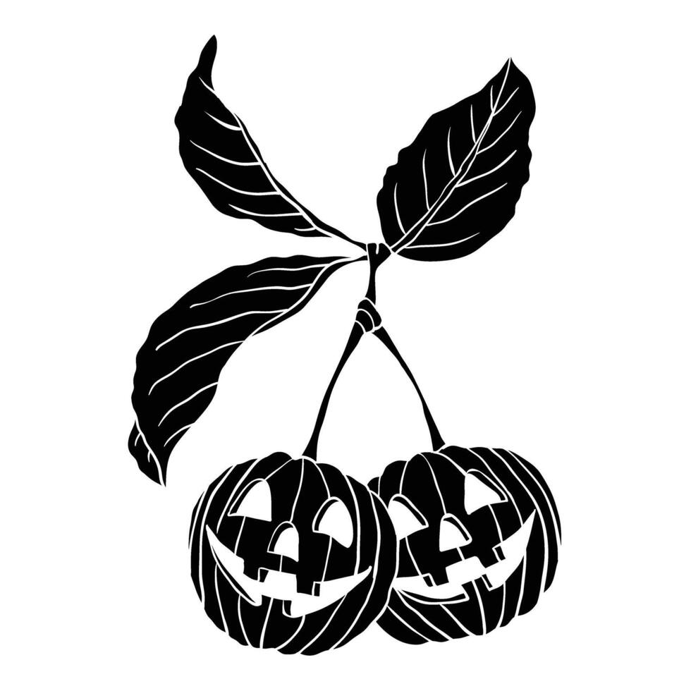 a black and white drawing of two cherries with faces vector