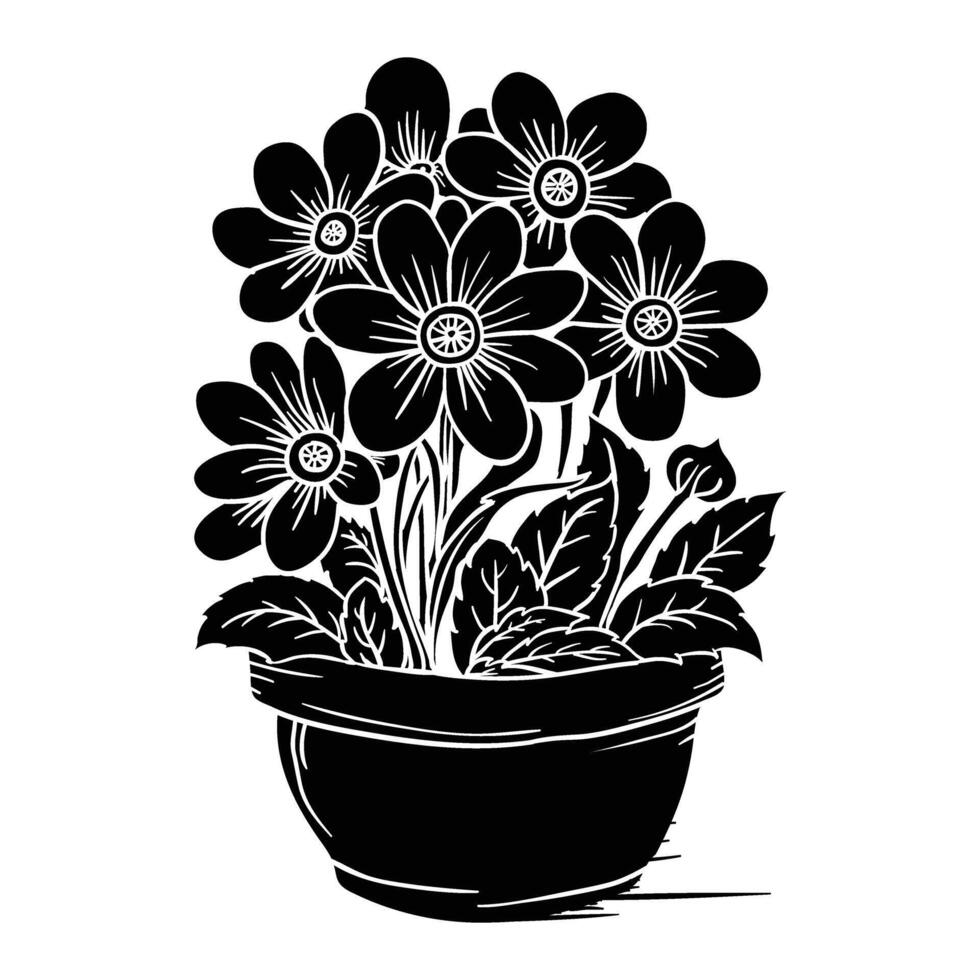 black and white illustration of flowers in a pot vector