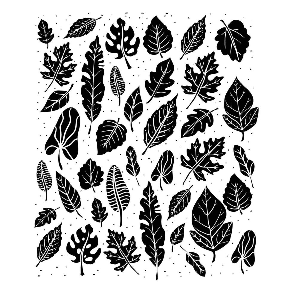a black and white illustration of leaves vector
