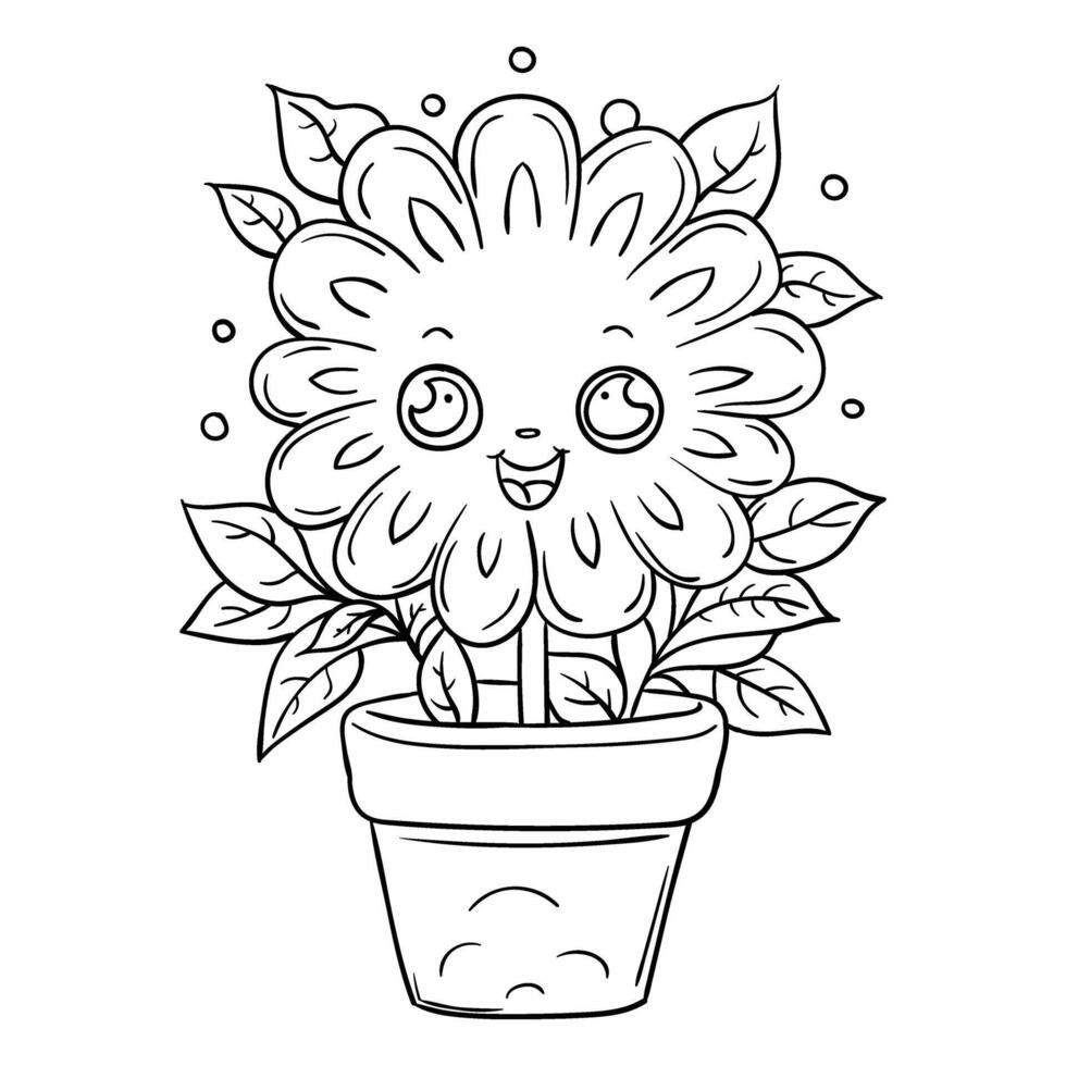 a coloring page with a flower in a pot vector