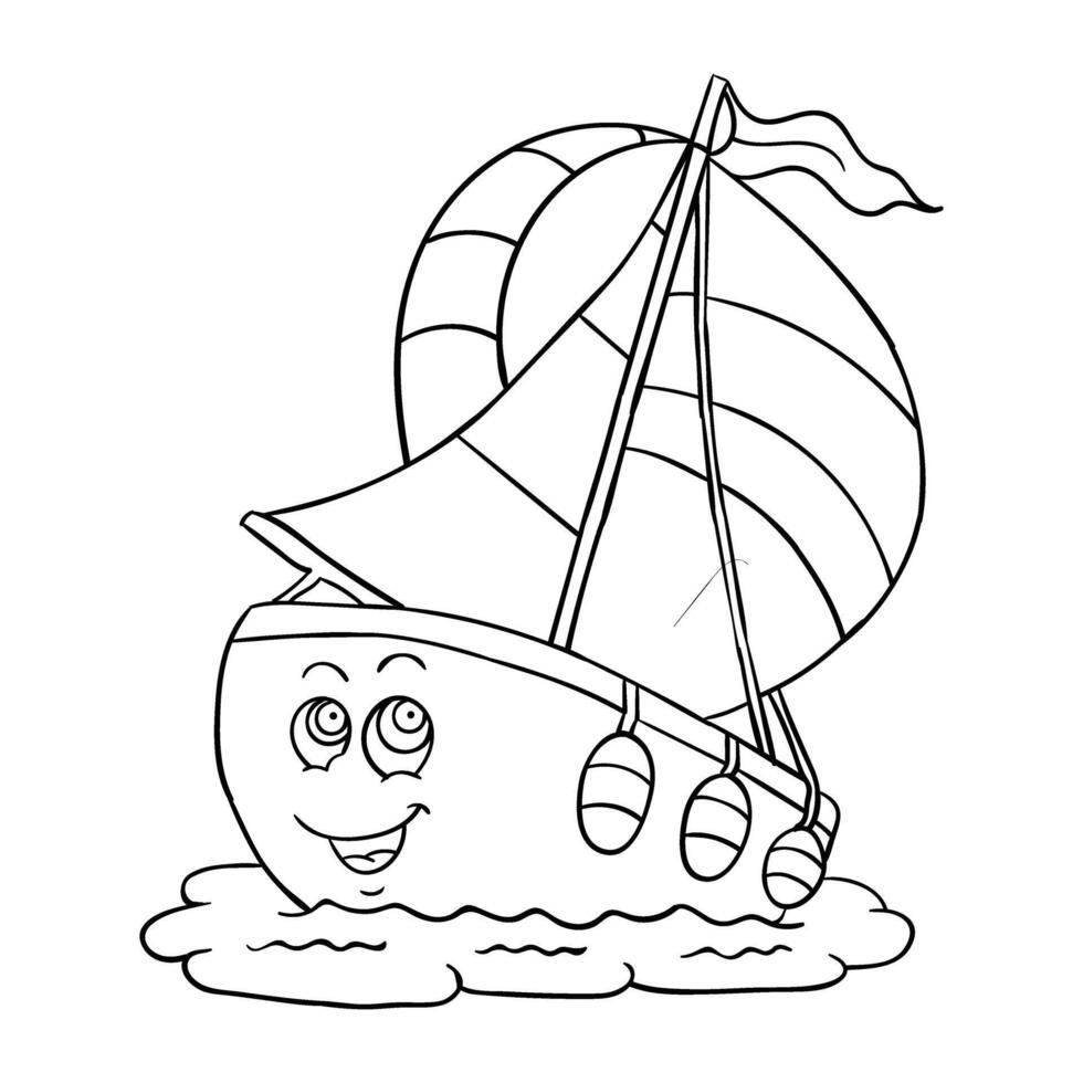 a cartoon boat coloring page vector
