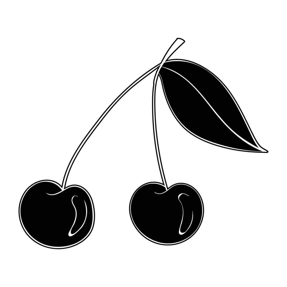 two cherries with leaves on a white background vector