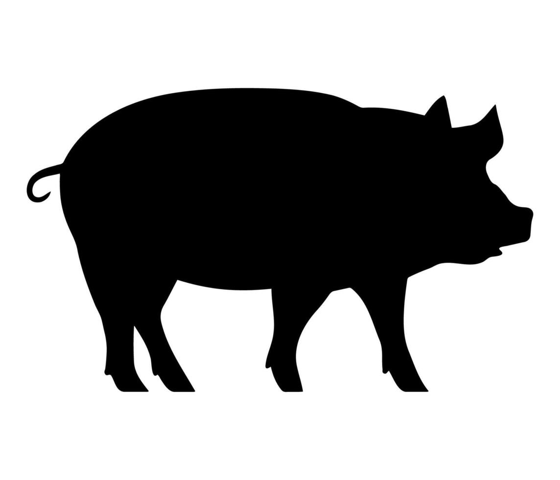 Pig black silhouette illustration. vector