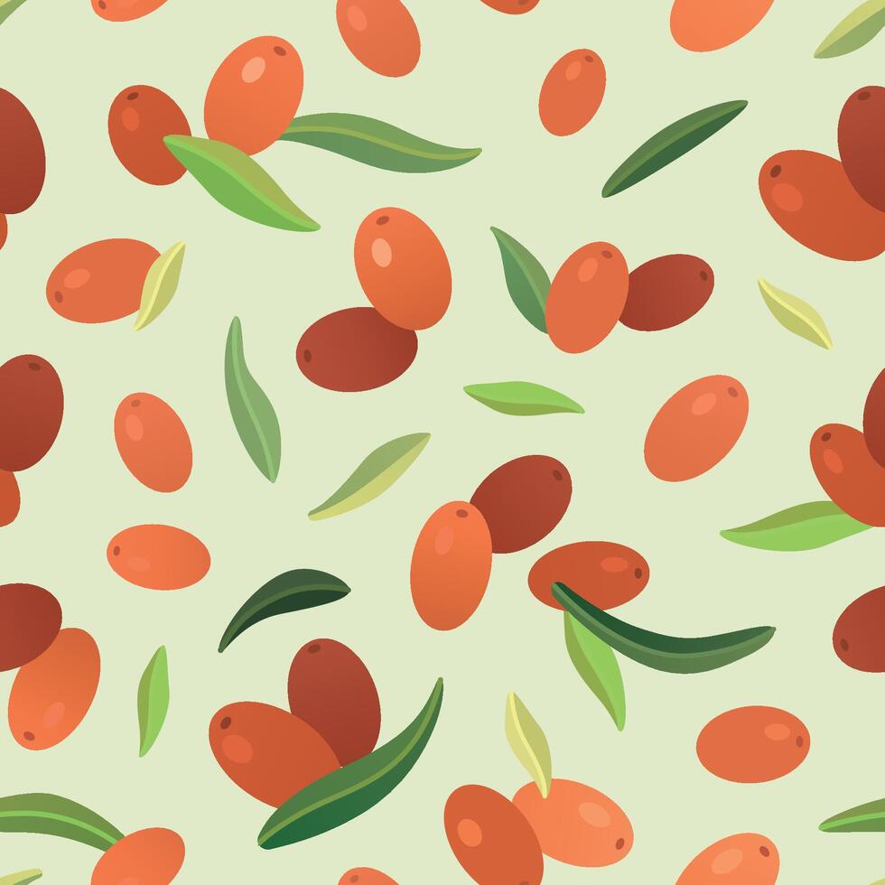 Sea buckthorn berries pattern vector