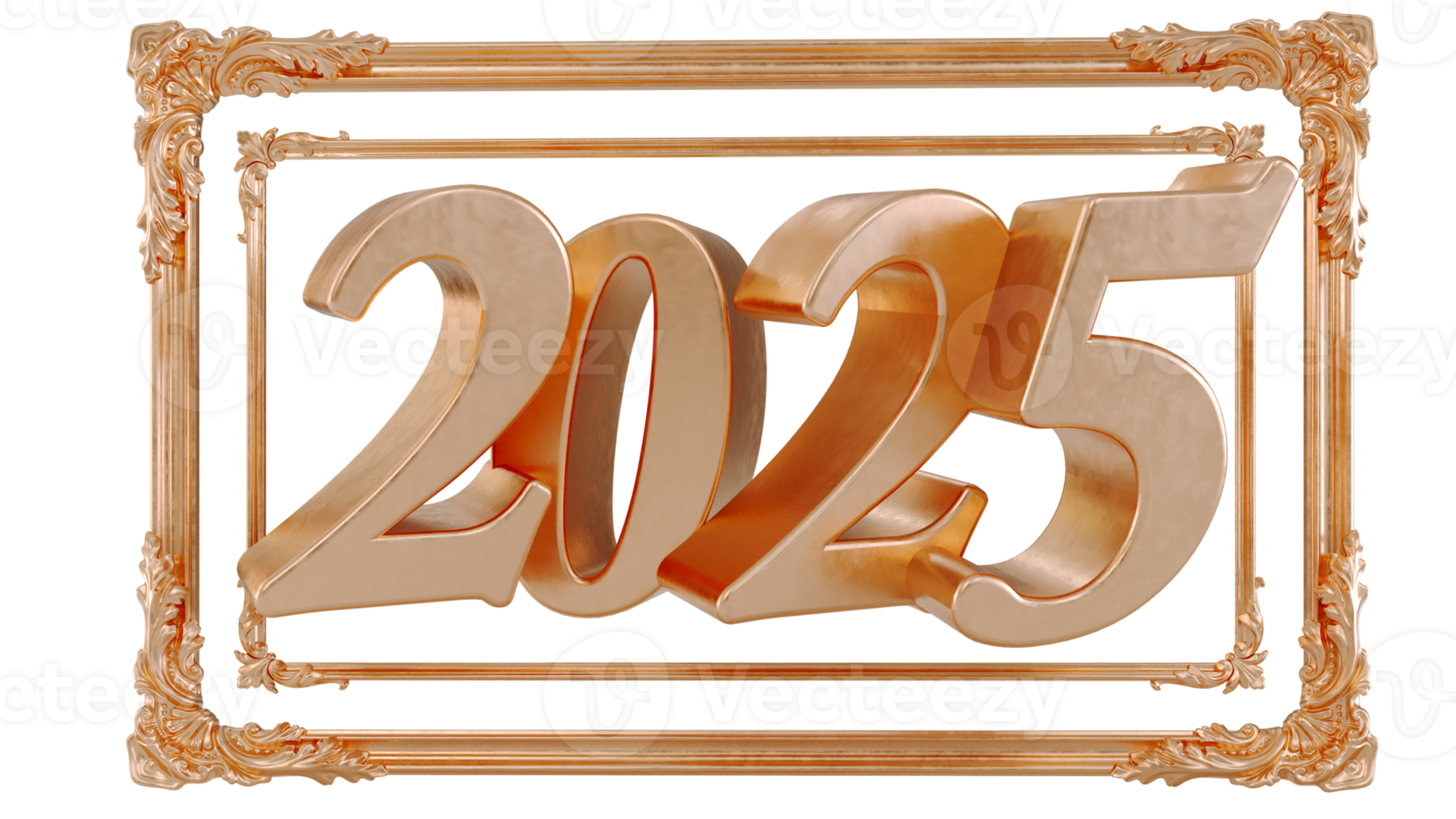 2025 Happy New Year gold logo text isolated on transparent background, two thousand twenty-five png