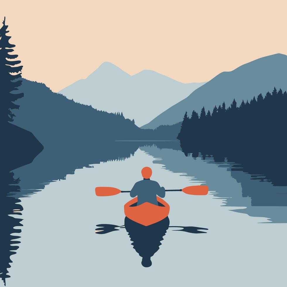 serene lake canoeing illustration vector