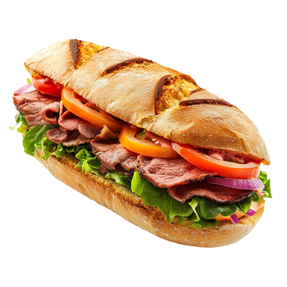 A sandwich with meat, lettuce and tomatoes png