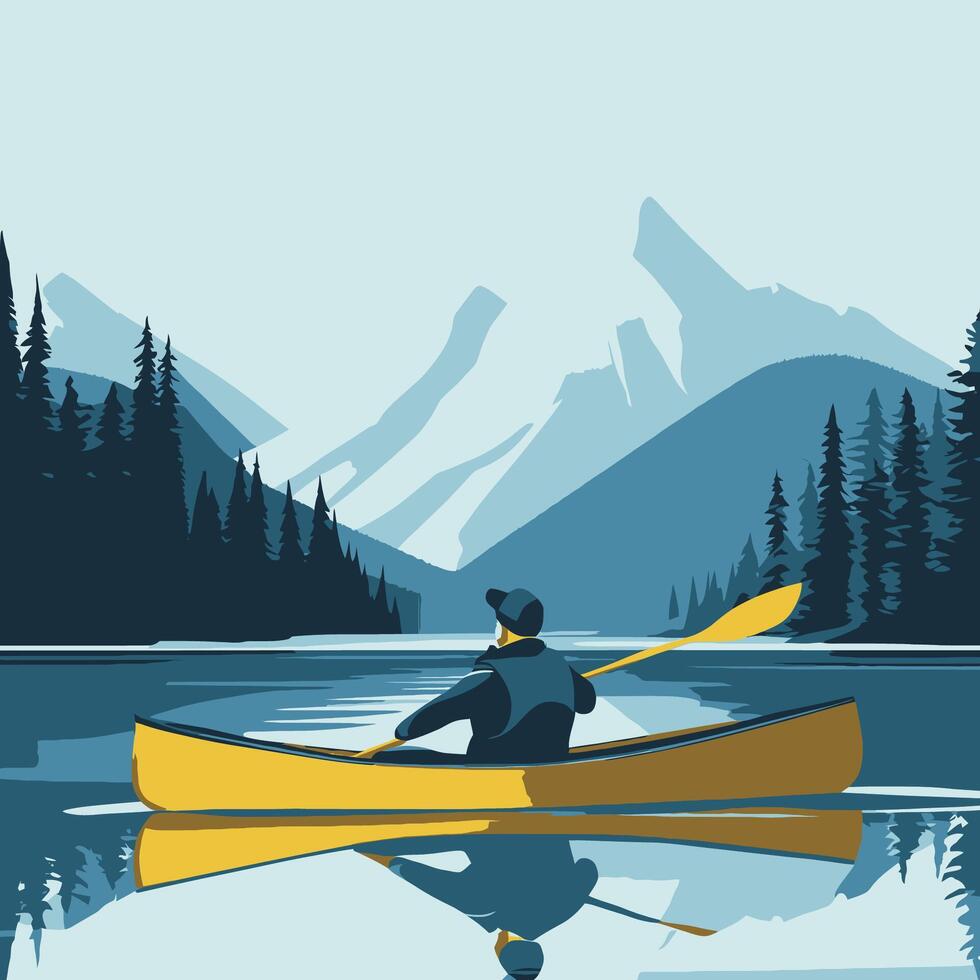 Serene Lake Canoeing Illustration vector