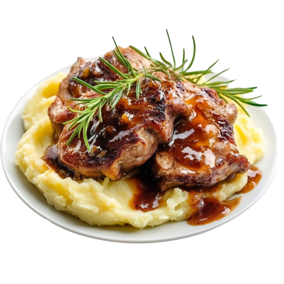 Pork chops with gravy and mashed potatoes png