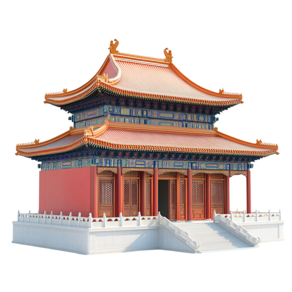Traditional Chinese Architecture With Red And Green Roof png