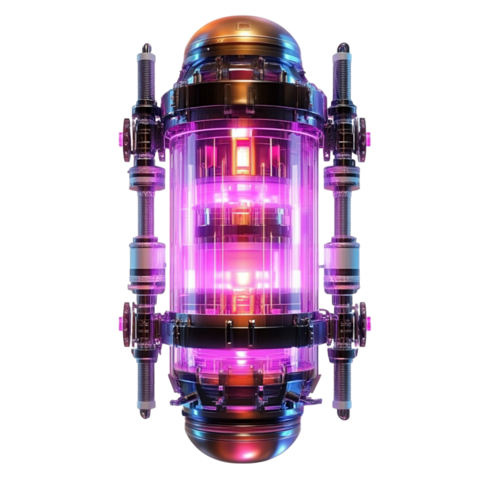 A futuristic looking machine with purple lights png