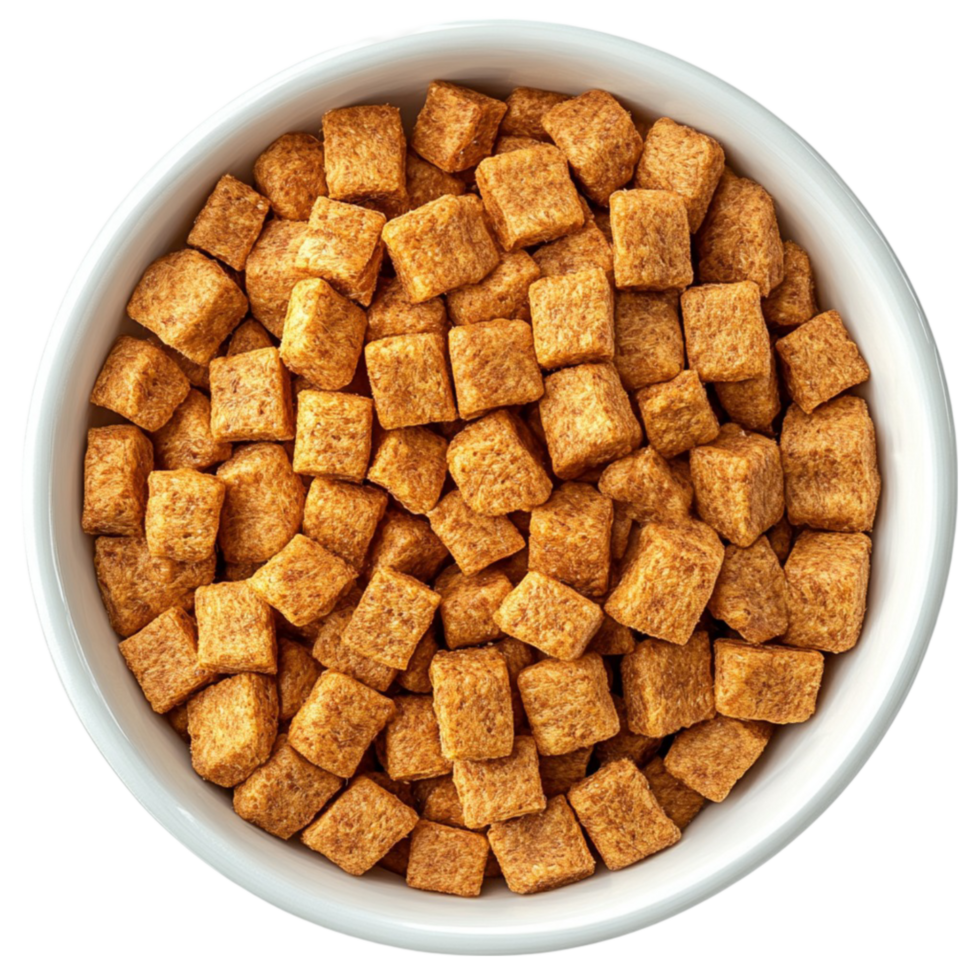 A bowl of dog food with cubes in it png
