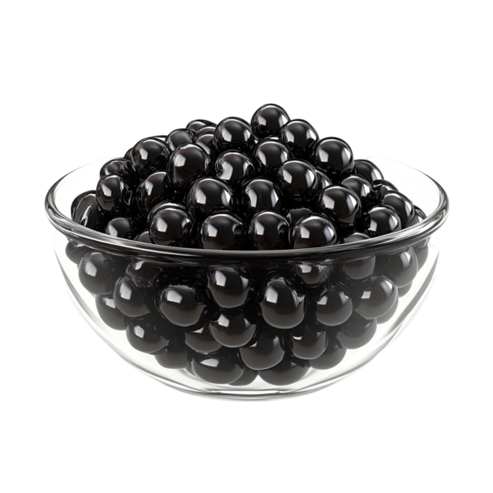 A glass bowl filled with black balls png