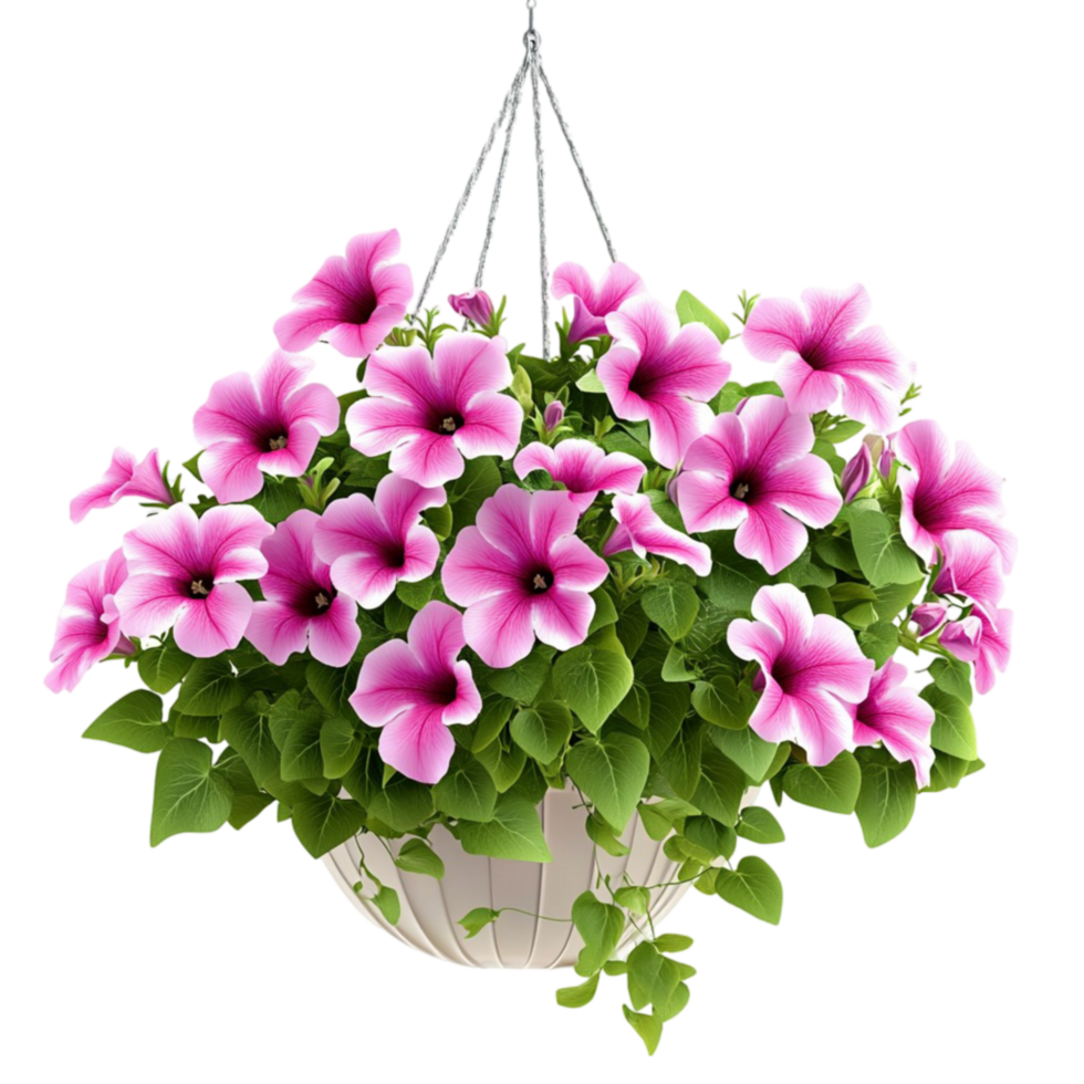 A hanging basket with pink flowers png