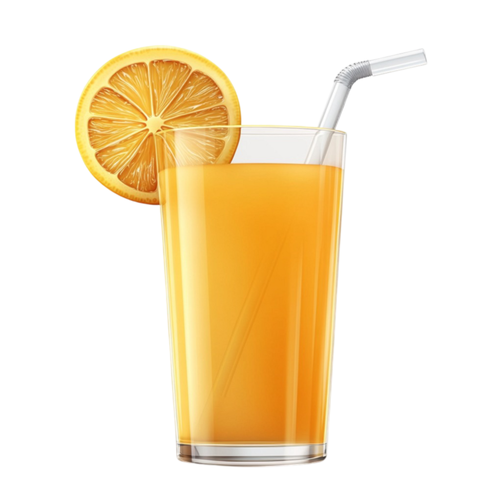 Orange juice in a glass with a straw png
