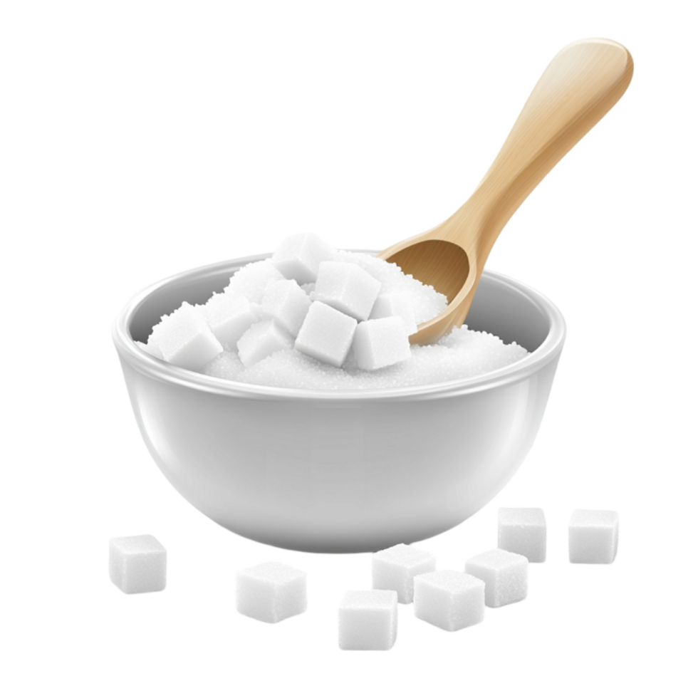 Sugar in a bowl with a wooden spoon png
