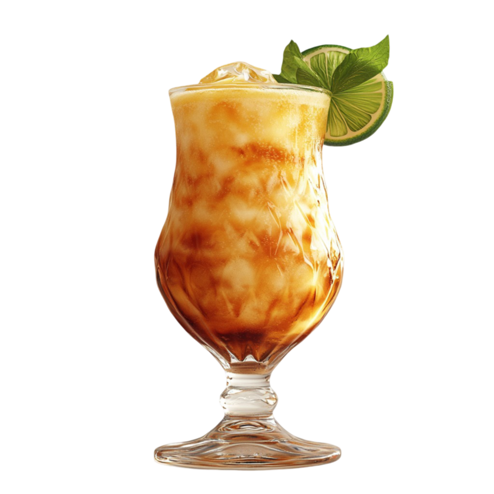 A glass of iced tea with a lime wedge png