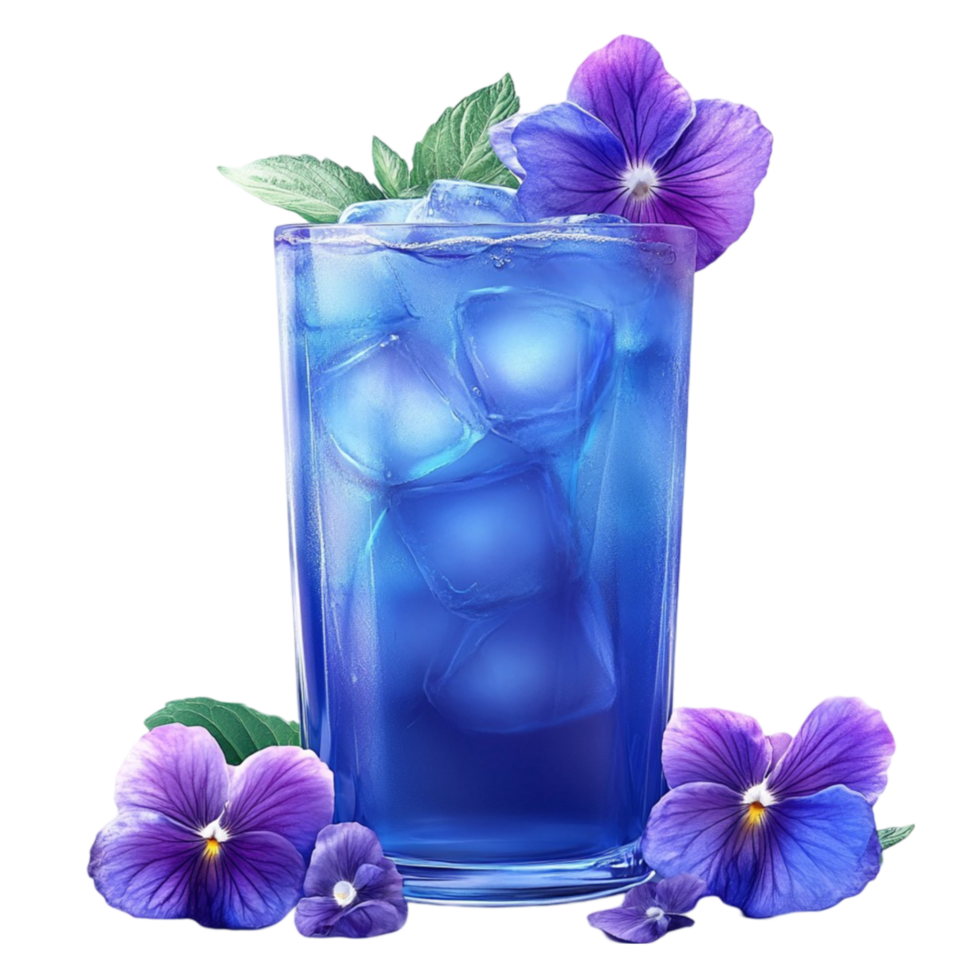 Blueberry lemonade with ice and flowers png
