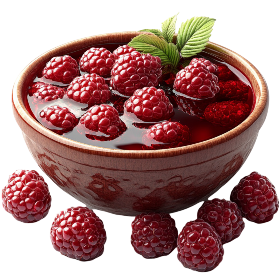 Transparent Background with Bowl of Fresh Raspberries png