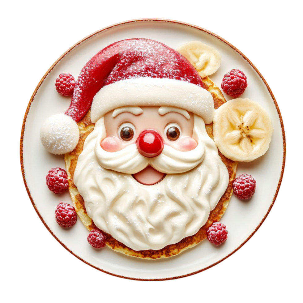 Christmas Themed Pancakes with Fruit on a Plate png