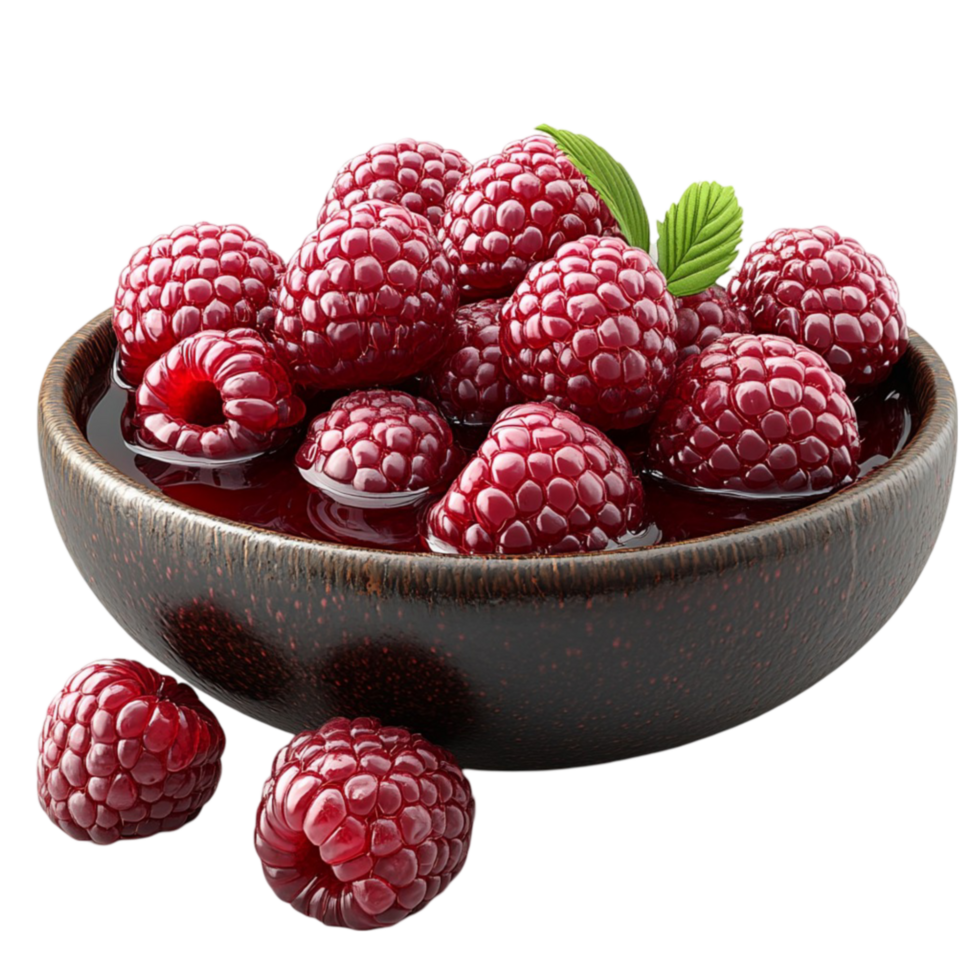 Fresh Red Raspberries in a Glass Bowl png