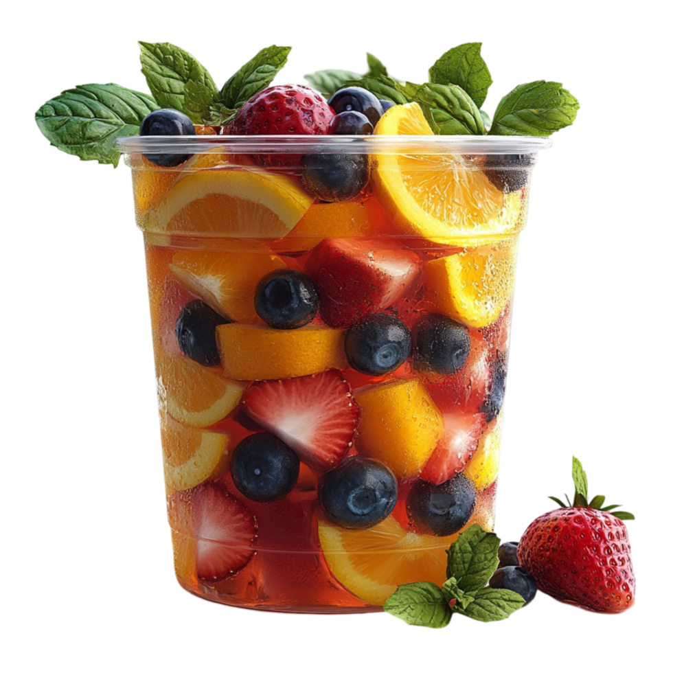 Refreshing Fruit Medley in a Clear Plastic Cup png