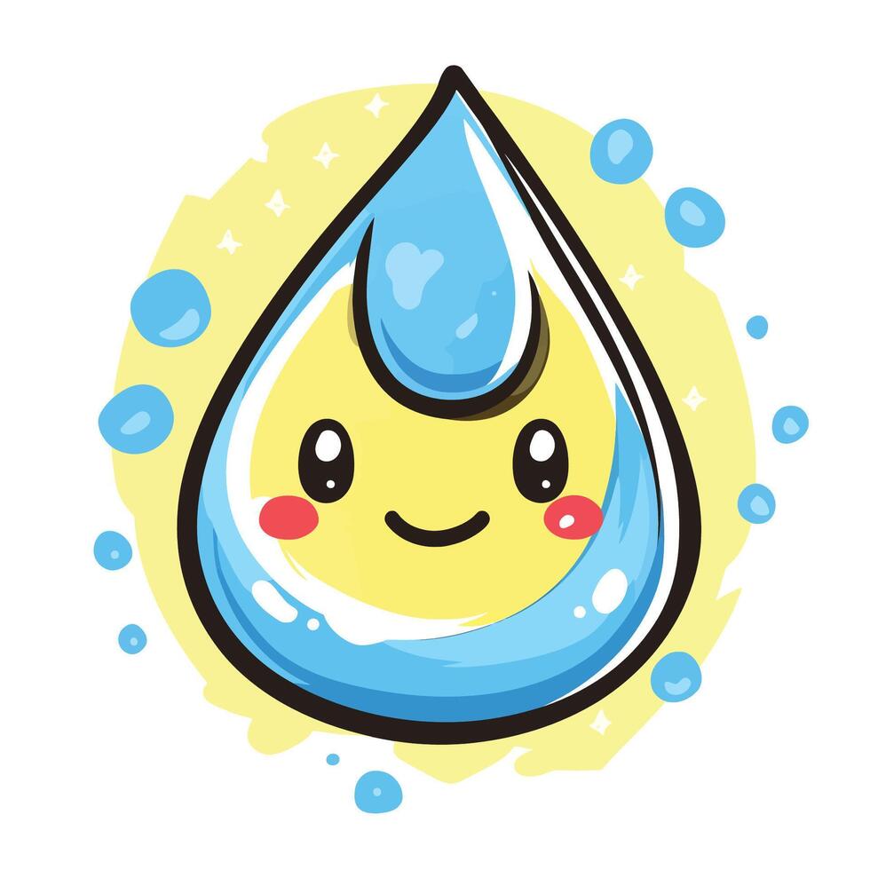 and Cartoon Raindrop Icon with No Shadow vector