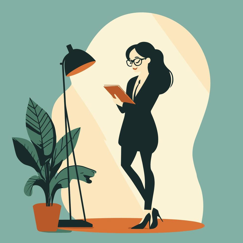 Reflecting Businesswoman Evaluates Decisions vector